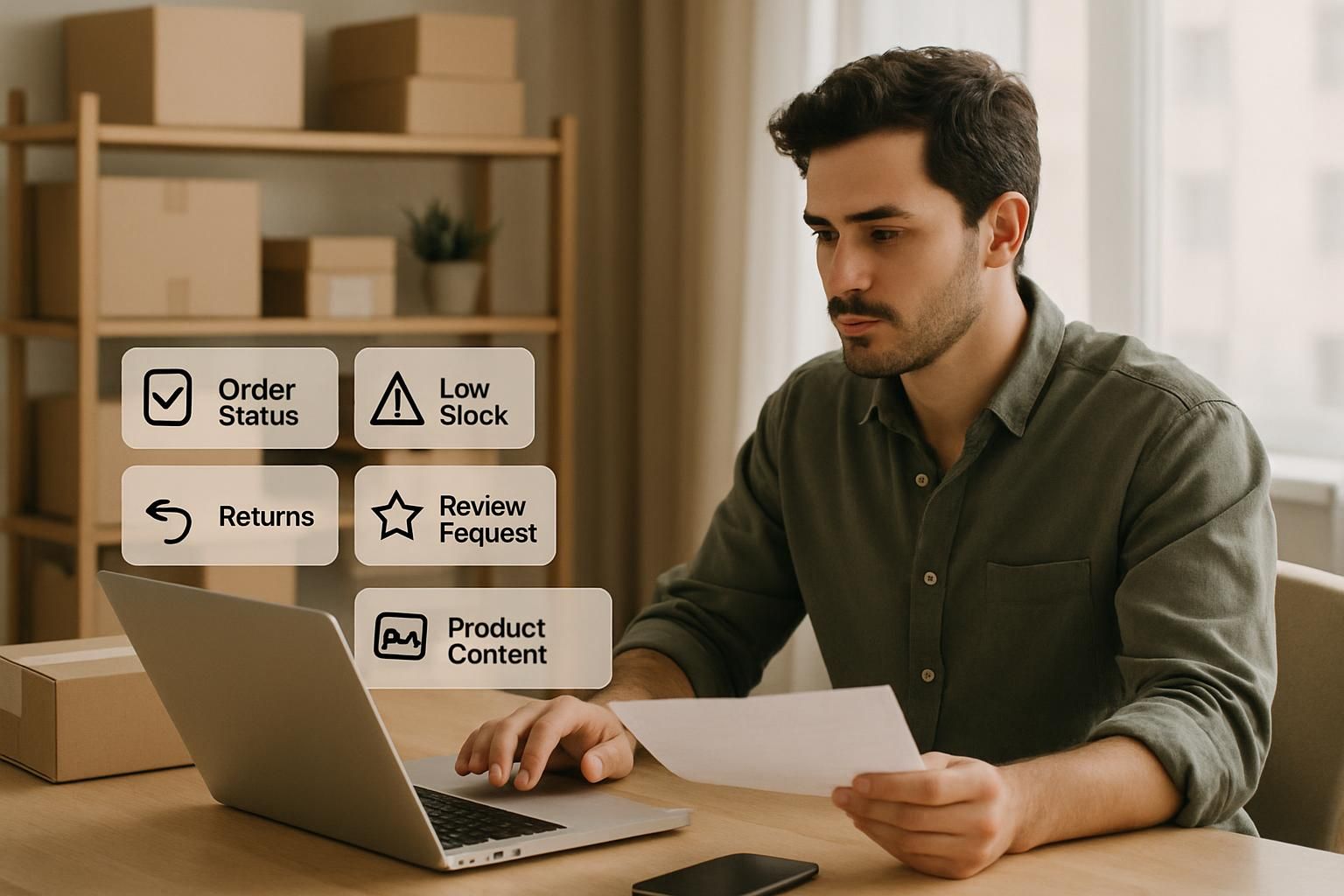 Illustration of an inbox with messages being sorted, standing for order questions handled automatically