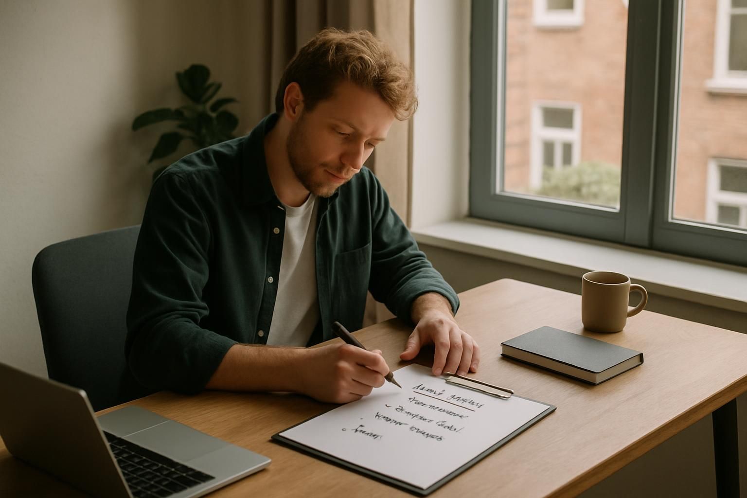 Illustration of a one-page document with a magnifying glass, standing for a case study a buyer can inspect