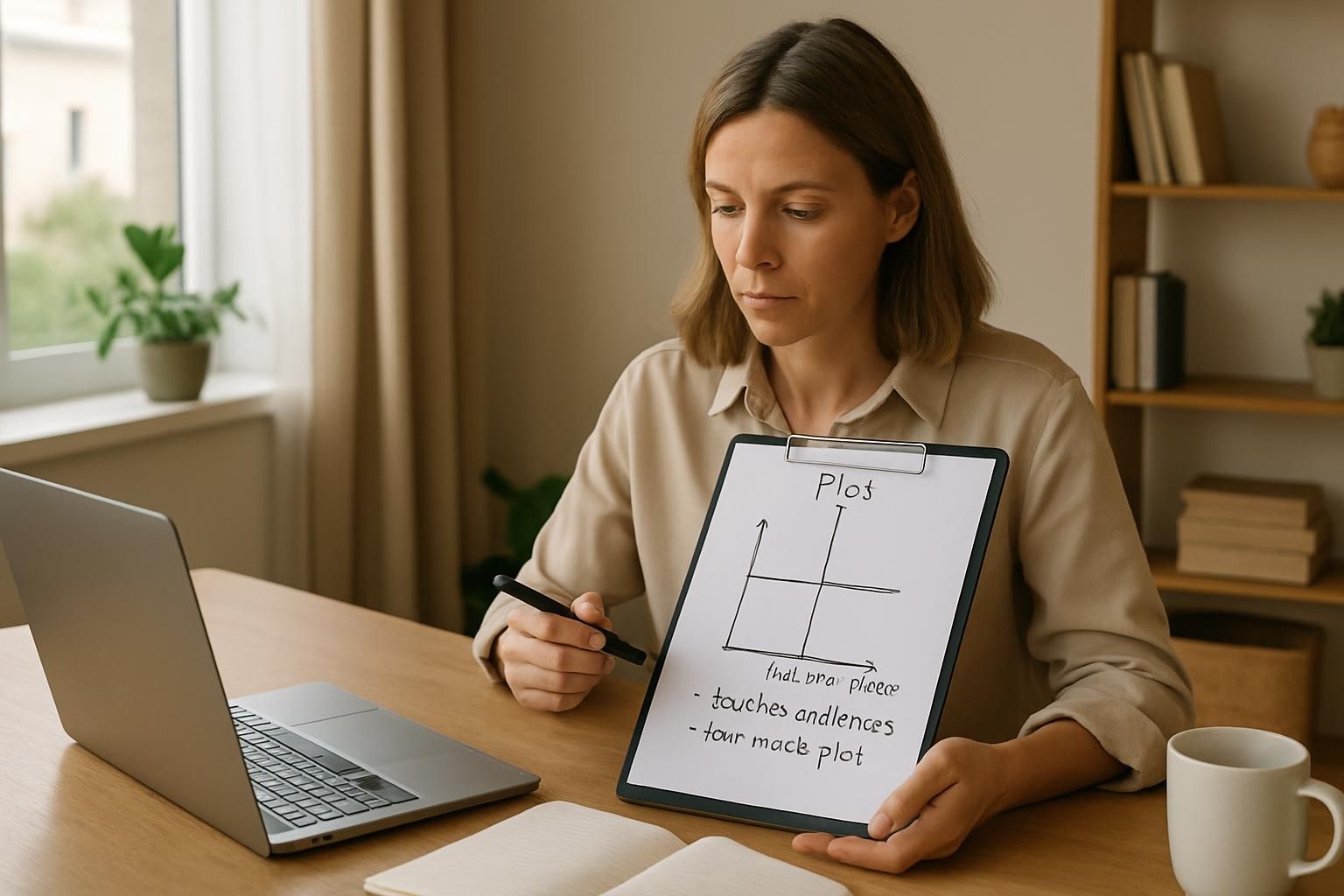 Illustration of a small-business owner choosing one repetitive task to automate from a board of sticky notes